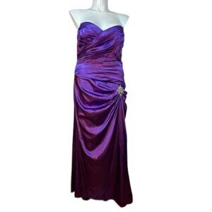 Cinderella Design Strapless Satin Gown Dress Plum Purple Rhinestone accent